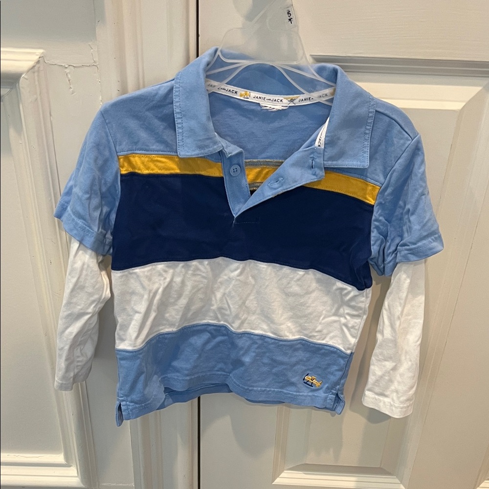 Janie and Jack Blue and White Color-Blocked Polo size 3/4